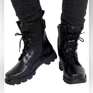 NEW-Men's Military Boots Leather Steel Toe Non-Slip High-topBootsBreathable NWOT
